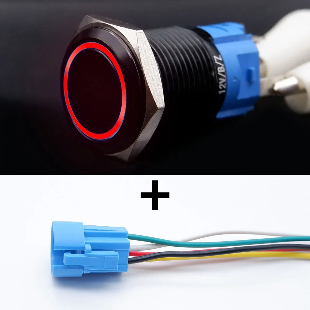 16/19/22mm Black Push Button Switch Waterproof Illuminated Metal Momentary Latching Fixed On Off Power Switch Backlit LED 3V 12V