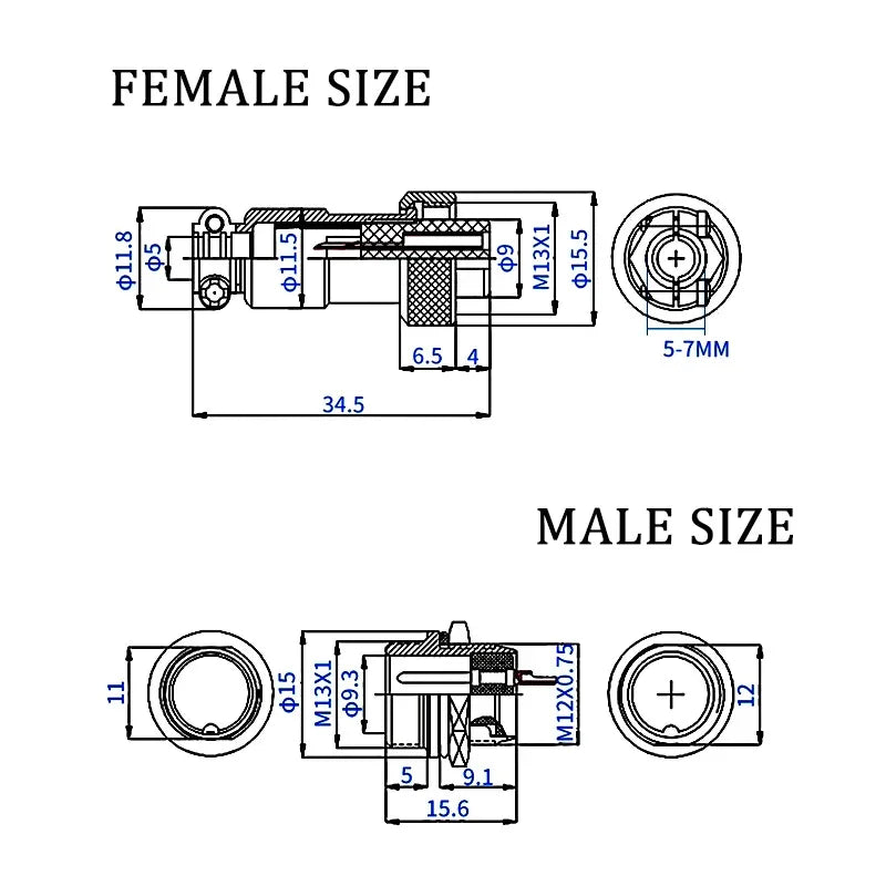 Connector GX12 small metal aviation socket 2/3/4/5/6/7pin electric cable terminal fixed type and butt mobile type Female&male