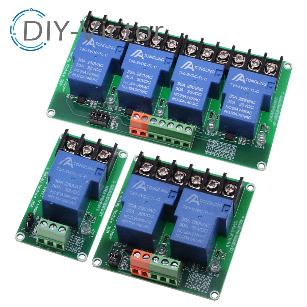 1/2/4 channel relay module 30A with optocoupler isolation 5V 12V 24V supports high and low Triger trigger DC30V/30A AC250V/10A