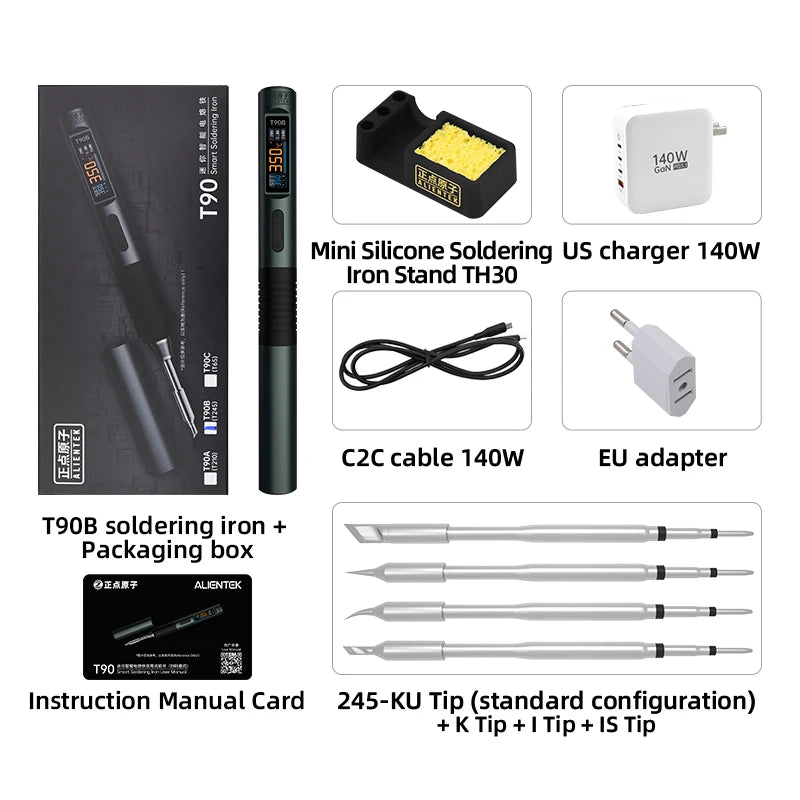 ALIENTEK T90 Smart Soldering Iron PD 140W Adjustable Temperature DC 28V 80-450℃ Welding Solder Station Kit C245 C210 T65 Tools