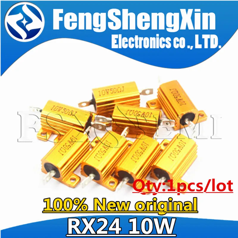 1pcs RX24 10W Aluminum Power Metal Shell Case Wirewound Resistor 0.1~100K  0.5 1 2 5 6 8 10 20 50 100 120 200 300 1K 5K 10K ohm