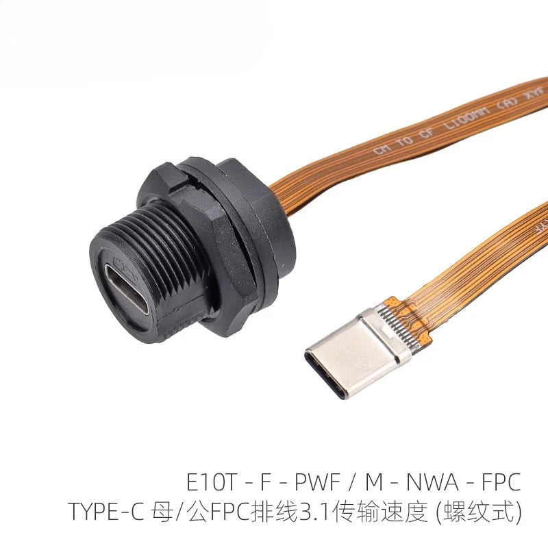 Threaded Type-C Waterproof Connector Cable IP67 Type-C Male Data Plug Wire F Outdoor Use USB 3.1 Solder Board Dual Female Socket