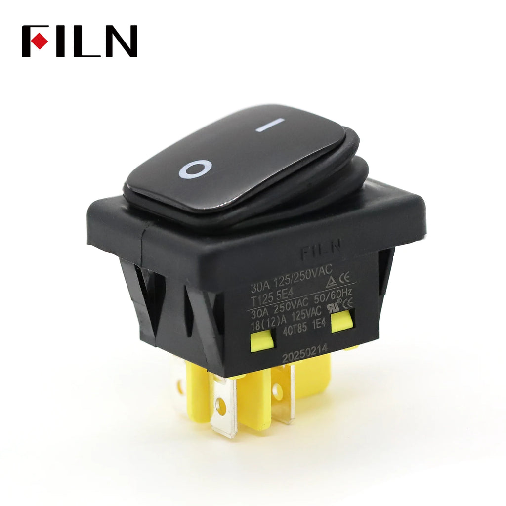 FILN 30A Heavy Duty Waterproof Rocker Switch 4 Pins IP67 12V 24V 110V 220V Ideal for Boat Marine Car Accessories Toggle Switches