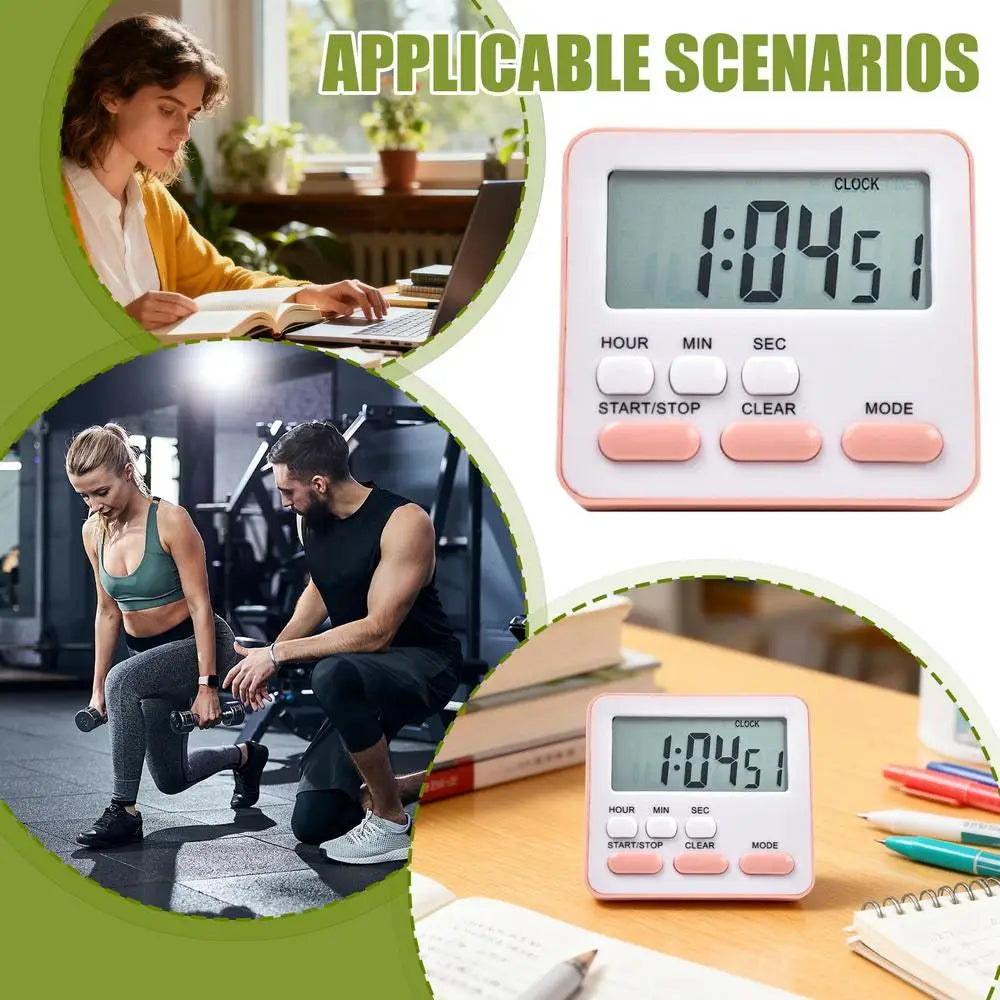 Digital Display Cooking Alarm Clock Kitchen Timer Sleep 24 Hour Clock House Countdown Kids Student Learning Time Manager