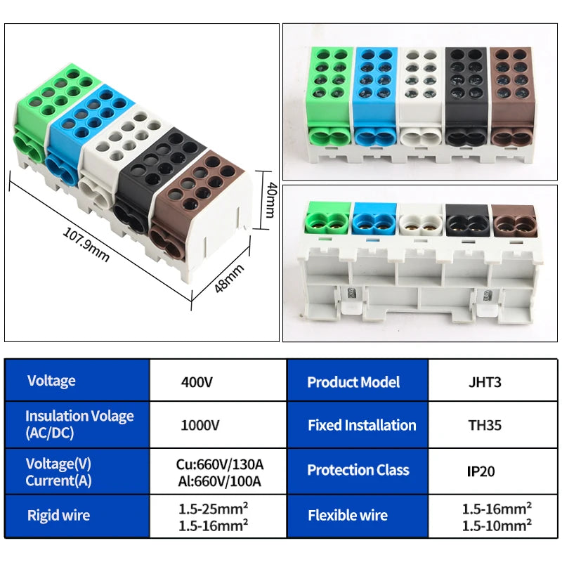 JINH DIN Rail Mount Stackable Hexagonal JHT3 Power Distribution Block Modular Heavy-Duty Cable Splicing Junction Box