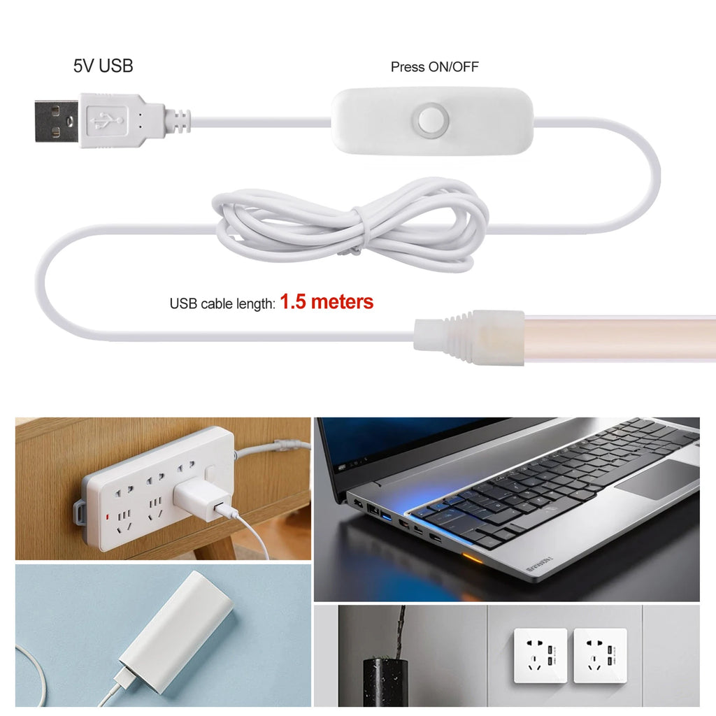 DC5V COB LED Strip With Switch 320Leds/m Flexible Neon Light USB Power Waterproof FOB LED Lights 3000K-6000K Ribbon Tape