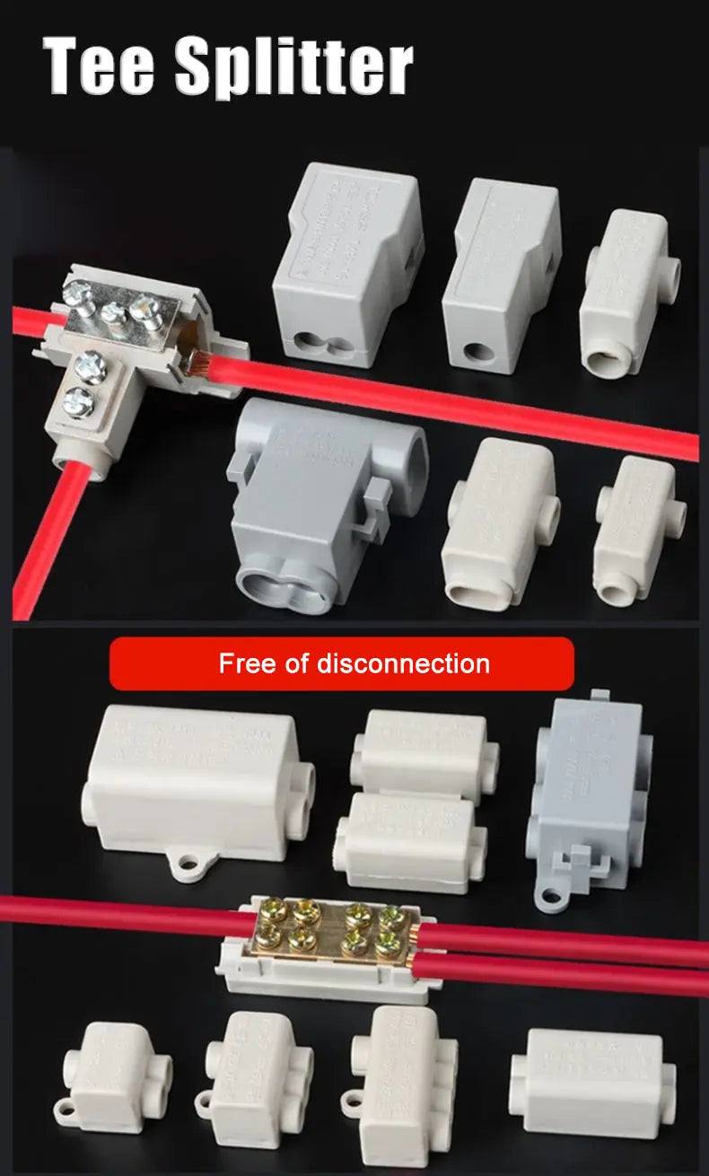 T‑Type Wire Connector ZK Terminal Splitter I-type Brass Clamp Electrical Wire Junction Box for Household Lighting Socket Wiring
