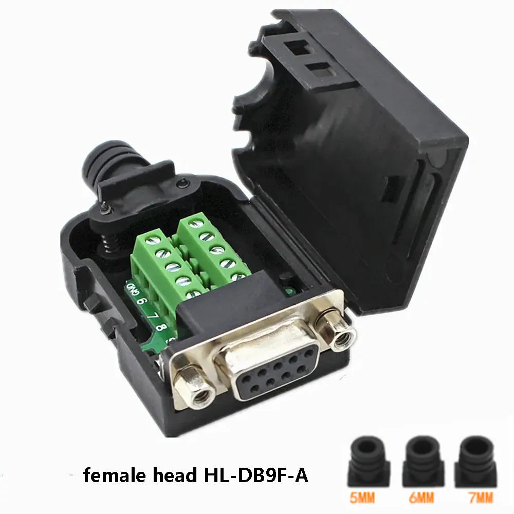 RS232 RS485 DB9 Connector Male Female 9 Pin Breakout Terminals COM Connector D-SUB Terminals 21-24 AWG Wire Solderless Connector