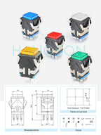 25PCS KD2 Push Button Switch Momentary Latching Square With Full Surface Light LED Indicator 8PIN 3A/250V 6A/125V
