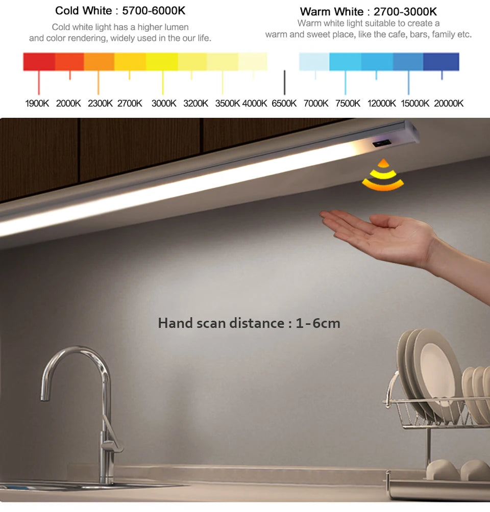LED Light Under Cabinet Lights For Kitchen Hand Sweep Switch PIR Motion Sensor Closet Wardrobe Lamp 30/40/50cm Led Night Light