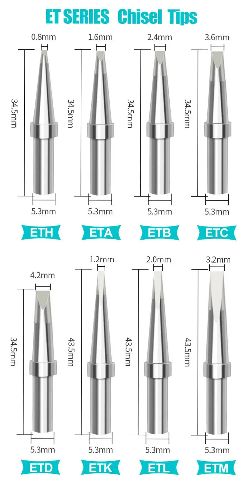 Weller ET Series ETD ETB ETA Soldering Iron Tip Copper Lead-Free for WES50 51 Soldering Station Welder For PES51 LR21 Handles