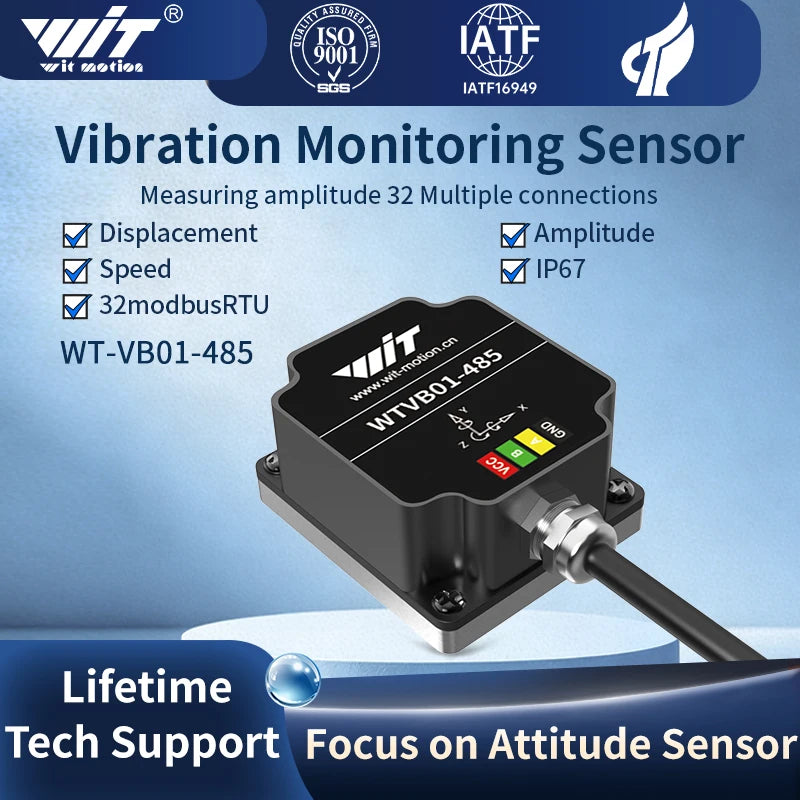 WitMotion WTVB01-485 IPX8 Vibration Sensor 3axis (XYZ) Modbus Vibration Analyzer Displacement(Acceleration +Speed+Amplitude)