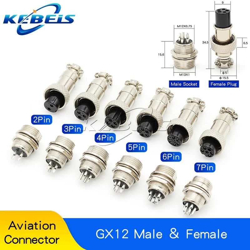 2Set GX12 GX16 GX20 2/3/4/5/6/7/8/9/10 Pin Male Female Butting Wire Cable Circular Aviation Socket Plug Panel Connector