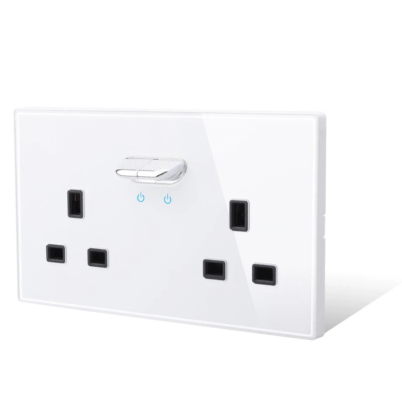 146 13a Reset Toggle Tempered Glass 2Gang UK Socket Switch Combination Panel Power Socket Office Hotel Home Villa Decoration