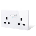 146 13a Reset Toggle Tempered Glass 2Gang UK Socket Switch Combination Panel Power Socket Office Hotel Home Villa Decoration