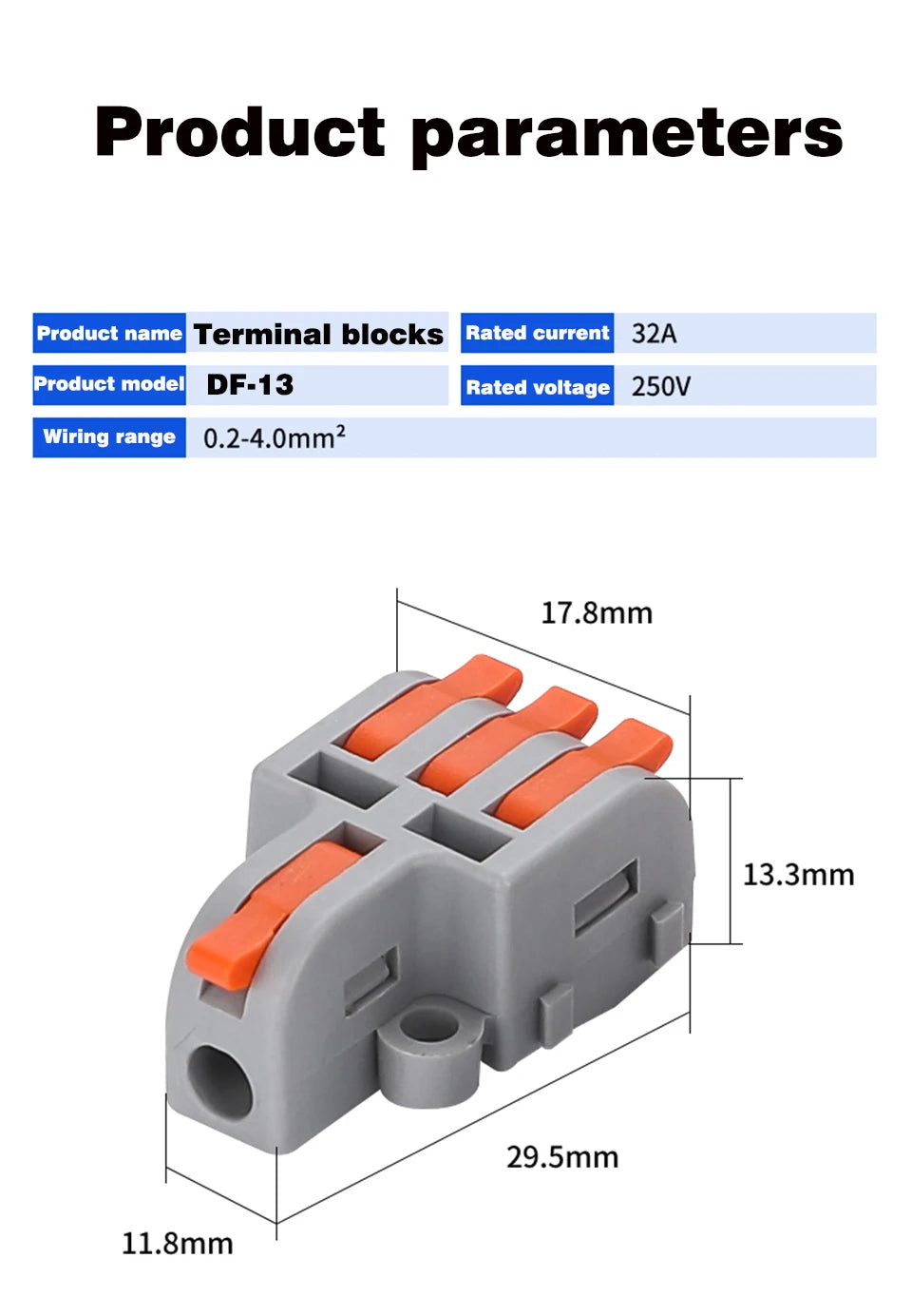 Fast Universal Compact Conductor Junction Box Spring Splice Terminal Block Push-in Wire Connector Cable Splitter 1 in 3/4 out