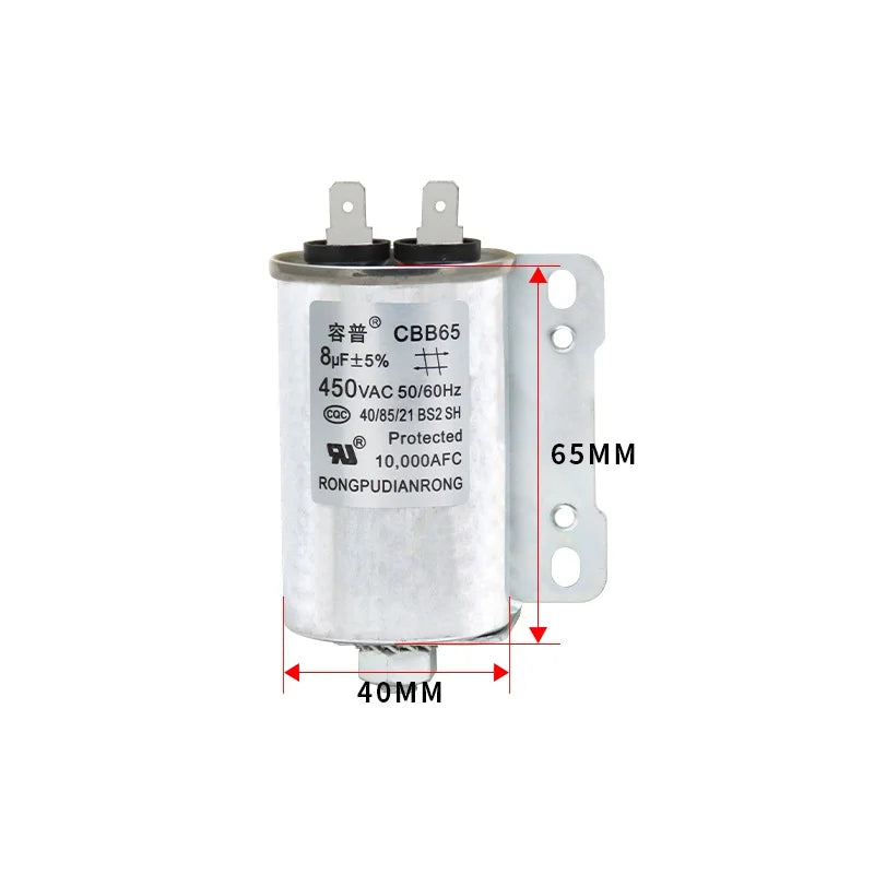 Washing Machine Capacitor 3UF 6UF 8UF 10UF 11UF 15UF CBB65A-1 Starting Capacitor Single Insert with Screw