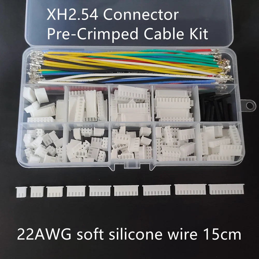 XH 2.54mm Connector Kit With Double Pre-crimped Soft Silicone Cable Wire 22AWG 2/3/4/5/6/7/8/9/10 Pin Housing JST Adapter Cable