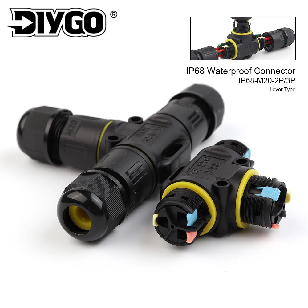 IP68 M20T Quick Outdoor Waterproof T Shape Connector 2/3 Pin Screw Electric Wire Terminal Adapter Home For LED Lighting 16A/380V