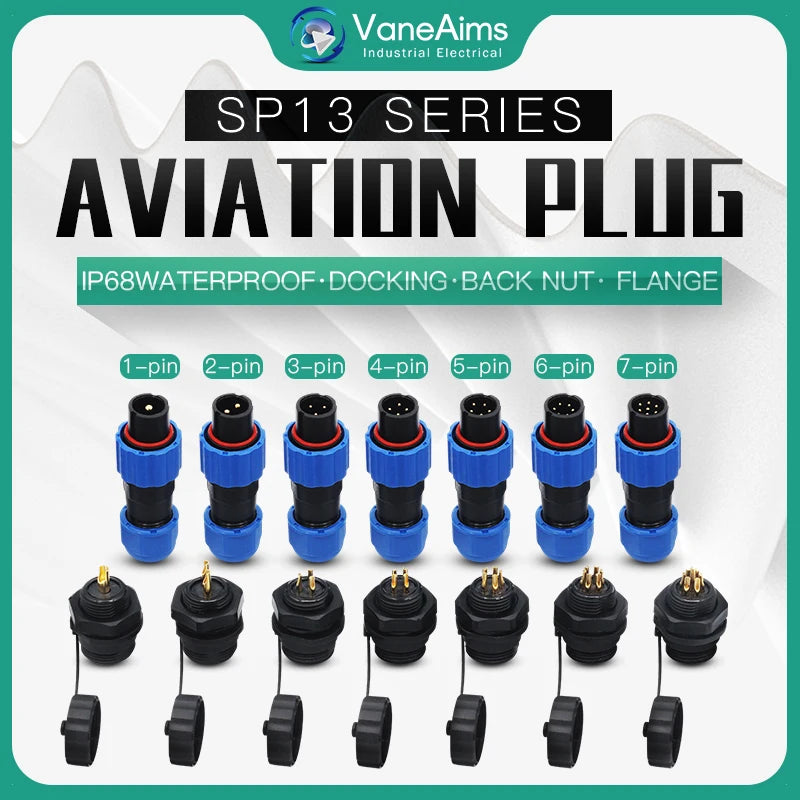 SP13 Connector Waterproof IP68 2pin 3pin 4pin 5pin 6pin 7pin Docking Male Plug Female Socket Cable Plug and Socket Connectors
