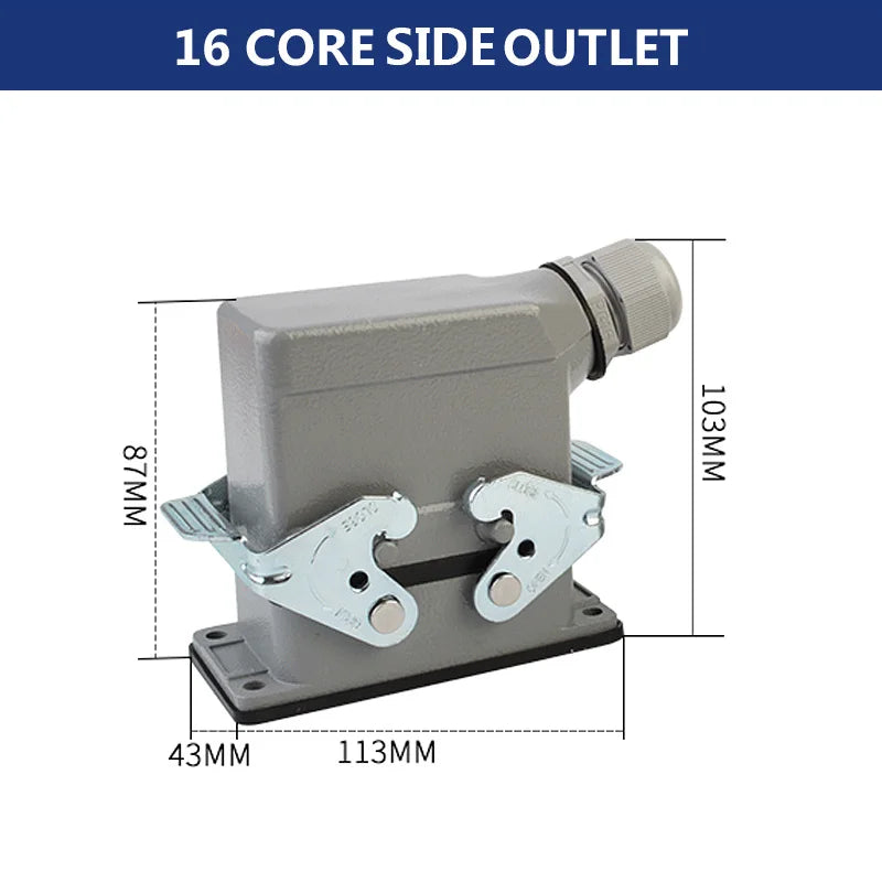 Rectangular Heavy Duty Connectors HDC HE 4 6 8 10 16 20 24 32 48 Core Pin 16A Waterproof Aviation Plug Top Side Line Connector
