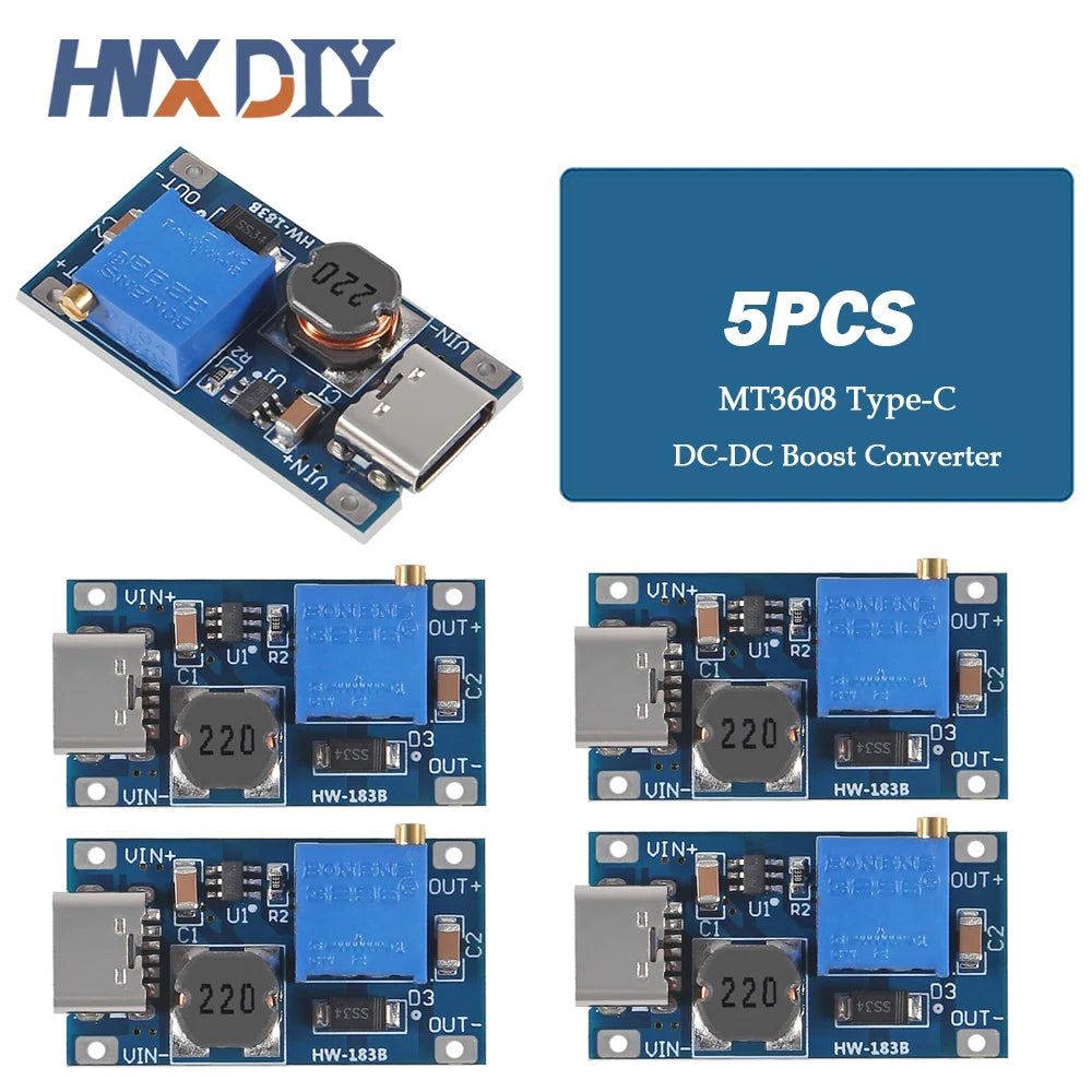 5/10pcs MT3608 DC-DC Step Up Converter Booster 3608 Type-C Power Supply Module Boost Step-up Board MAX output 28V 2A Micro USB