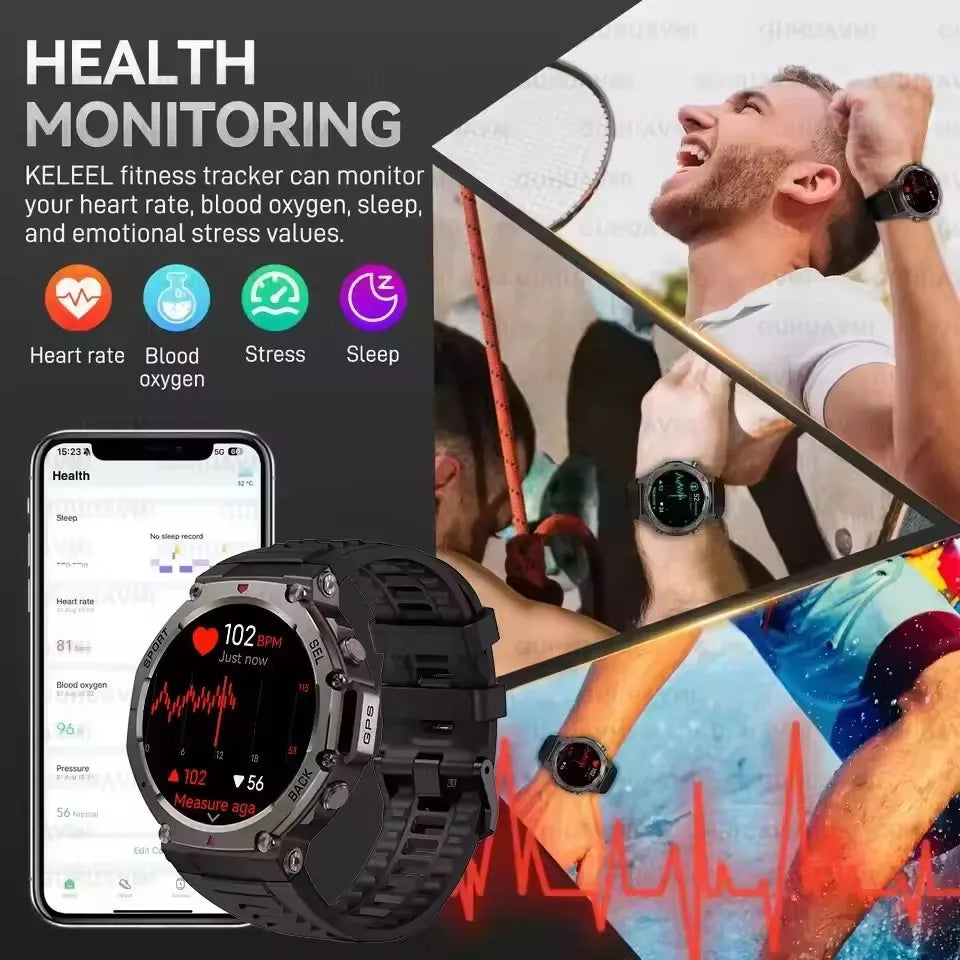 2025 New Military Bluetooth Call Smart Watch Built-in GPS Compass Barometric Altimeter 10ATM Waterproof Sports Smartwatches Men