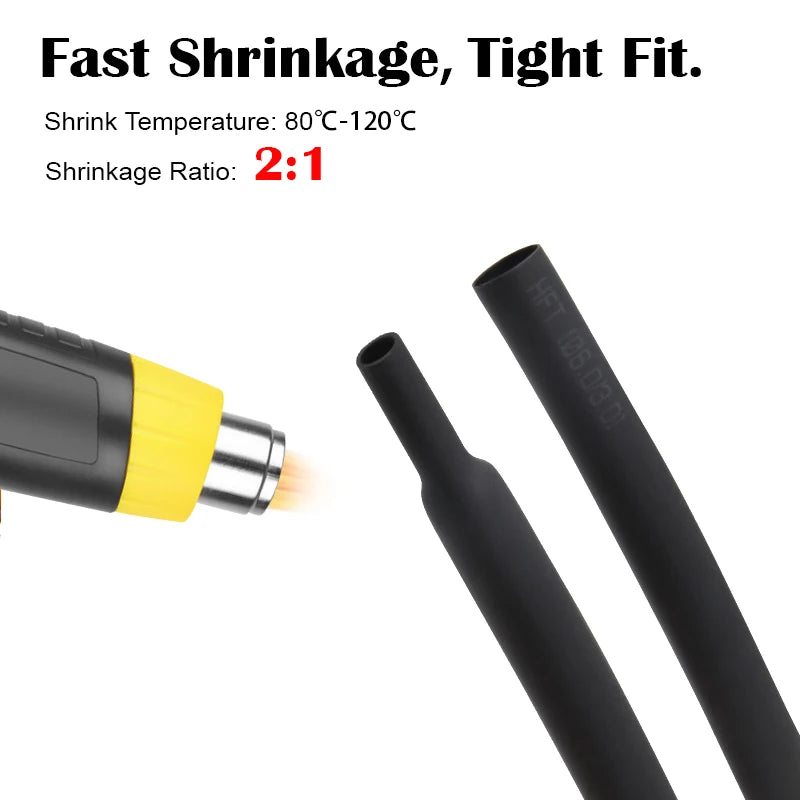1/2/5M Black 2:1 Heat Shrink Tube Diameter 0.6mm~120mm Wire Repair Protector Polyolefin Insulated Shrinkable Cable SleeveTubing