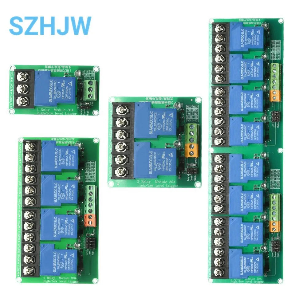 1 2 4 8 Channel Relay Module 30A With Optocoupler Isolation 5V 12V 24V Supports High And Low Triger Trigger