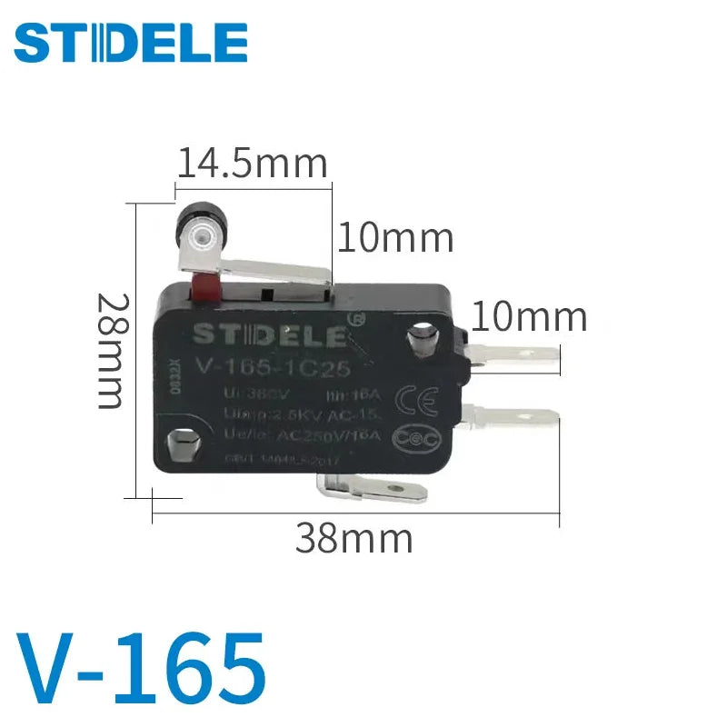 V-16 series micro-motion button limit travel switch with 3 pins, suitable for coffee machine and other small household appliance