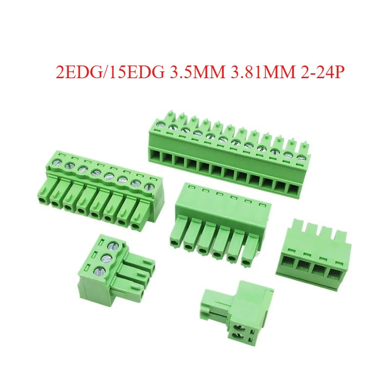 10PCS/Pairs 2EDG 15EDG 3.5MM 3.81MM  PCB Screw Terminal Block Connector Pulg  Header Socket  Green Phoenix Terminal Block 2-24P