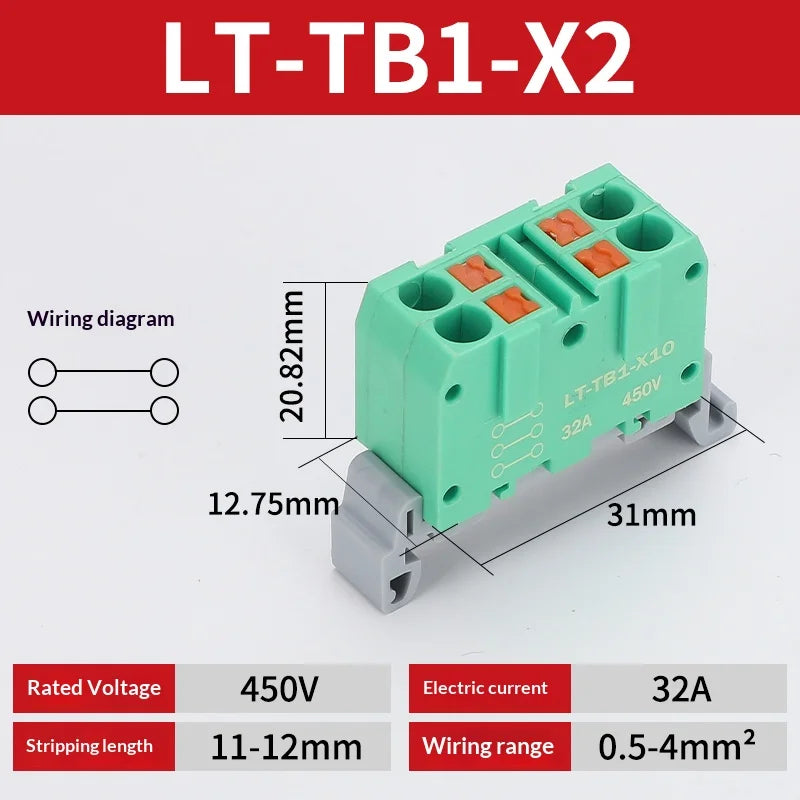 Push-in Terminal Block Multiple In Out Terminal Quick Connection of Wires Din Rail Wire Connector Universal Junction Box TB1-X6D