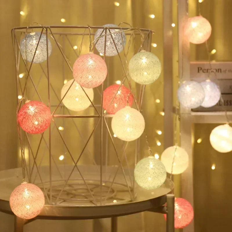 20LED Cotton Balls String Lights Waterproof Fairy Garland Lamp Outdoor Garden Patio Wedding Christmas Home Decoration Soft Warm