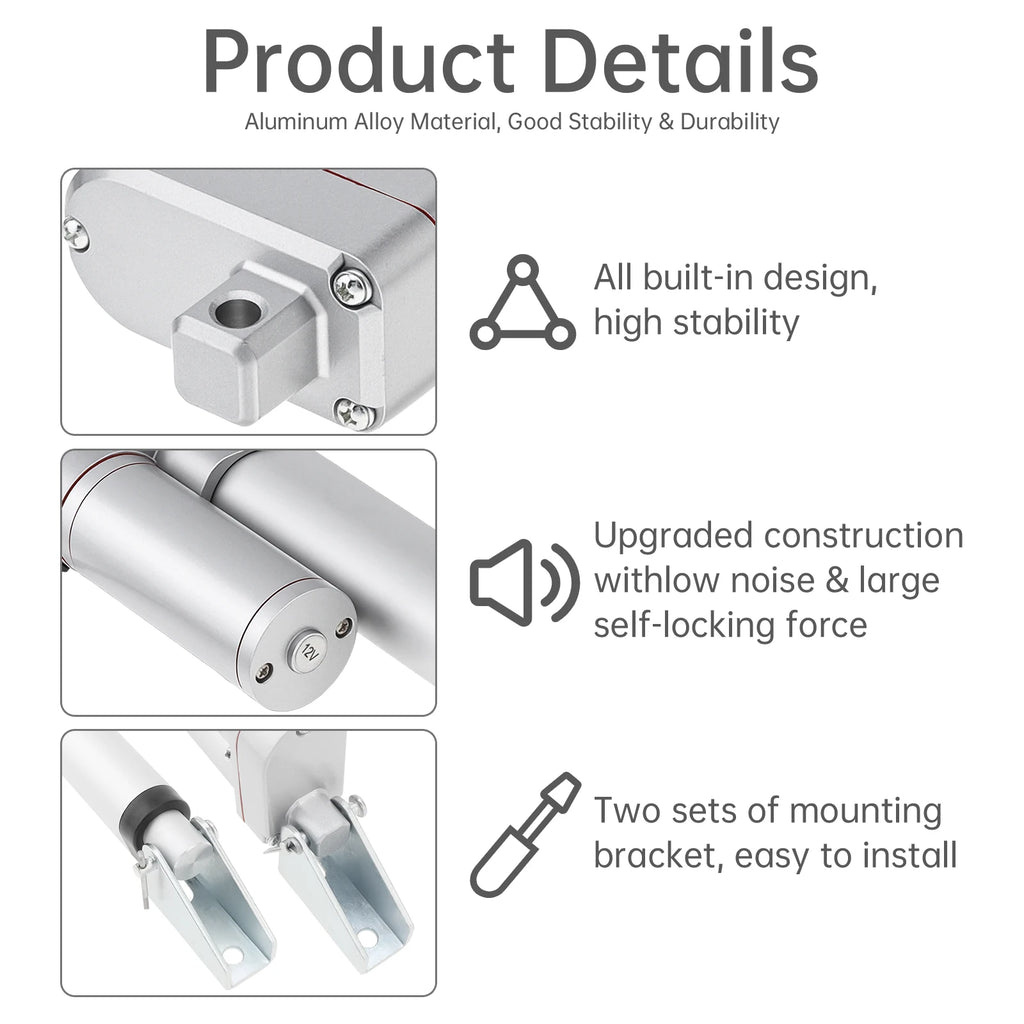 12V Electric Linear Actuator 50/100/150/200/250/300/350/400mm Stroke 3000N Electric Reciprocating Lifting Linear Motion Actuator
