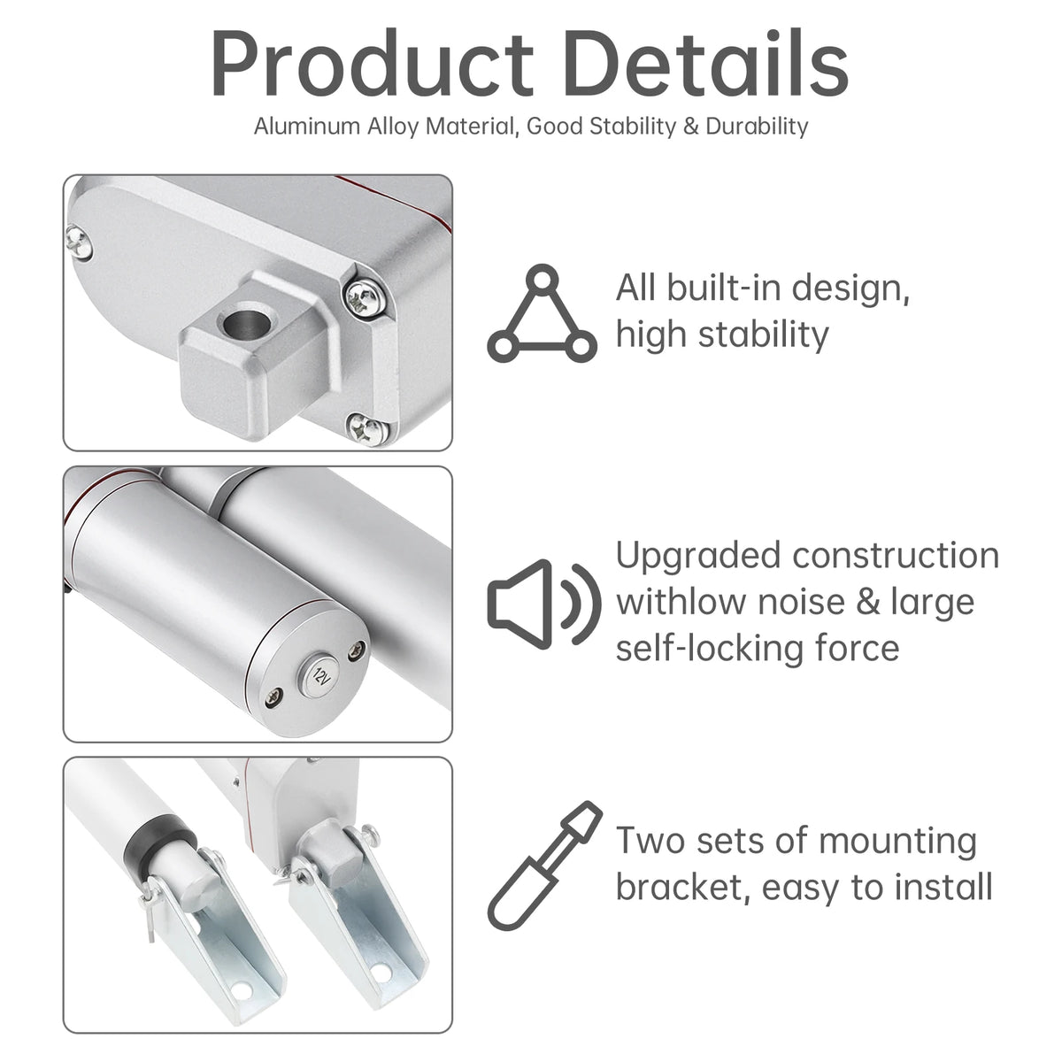 12V Electric Linear Actuator 50/100/150/200/250/300/350/400mm Stroke 3000N Electric Reciprocating Lifting Linear Motion Actuator
