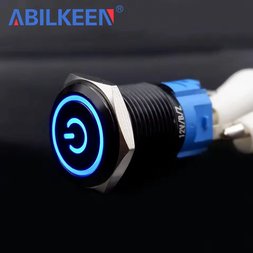 ABILKEEN 16/19/22MM Black Shell Metal Push Button Switch 1NO1NC Momentary/Latching Power Control Push Button with LED Light