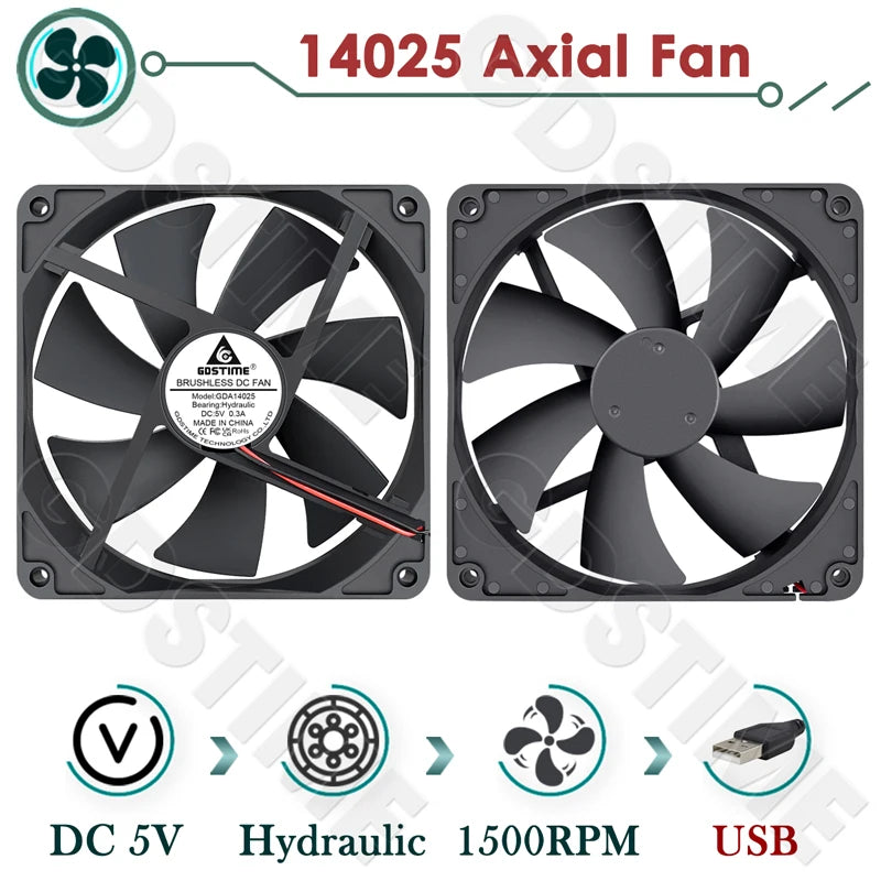 Gdstime 140mm Fan 24V 12V 5V Cooler 140*25MM Case CPU Fan 14025 Radiator Fan for Home Mechanical Equipment,Humidifiers Cooling