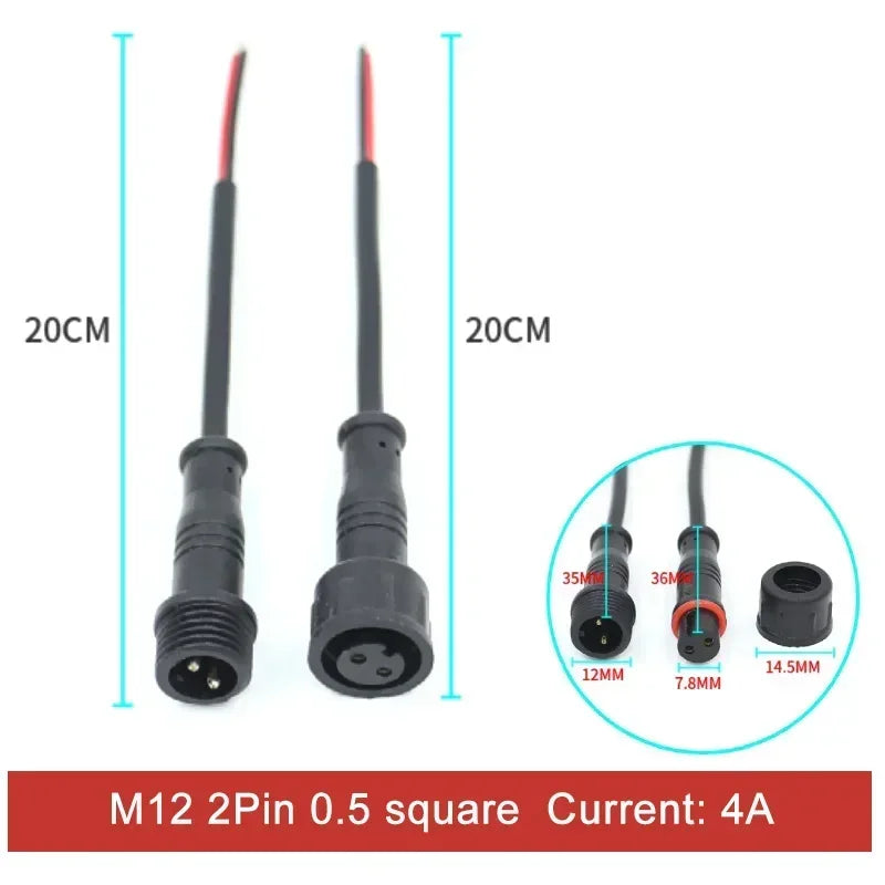 2Pin M8 M10 M12 M14 5521DC Mini Plug Male Female Butt Plug with Wire Solar Light Car PVC Waterproof Connector Plug 5.5x2.1dc