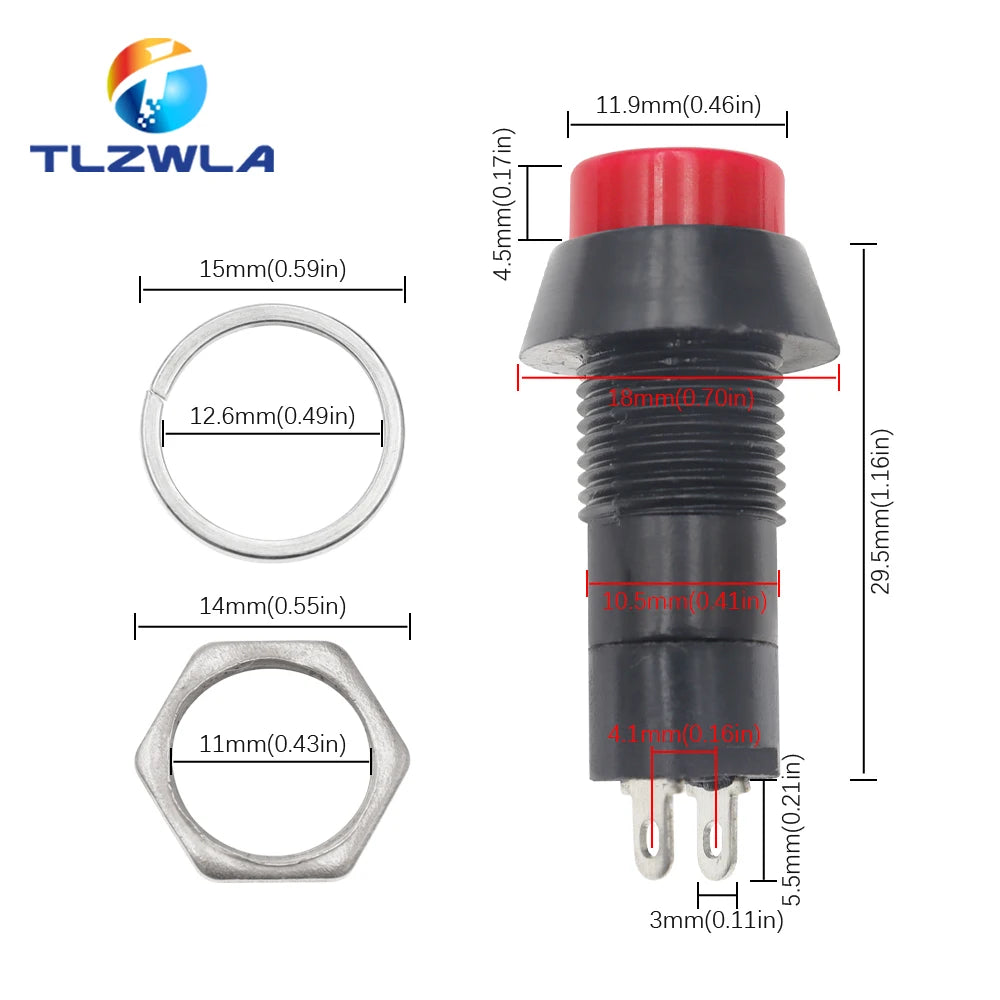 10PCS PBS-11A 12mm self-locking Plastic Push Button Switch Latching Switchs 1A 250V AC 2PIN PBS-11B