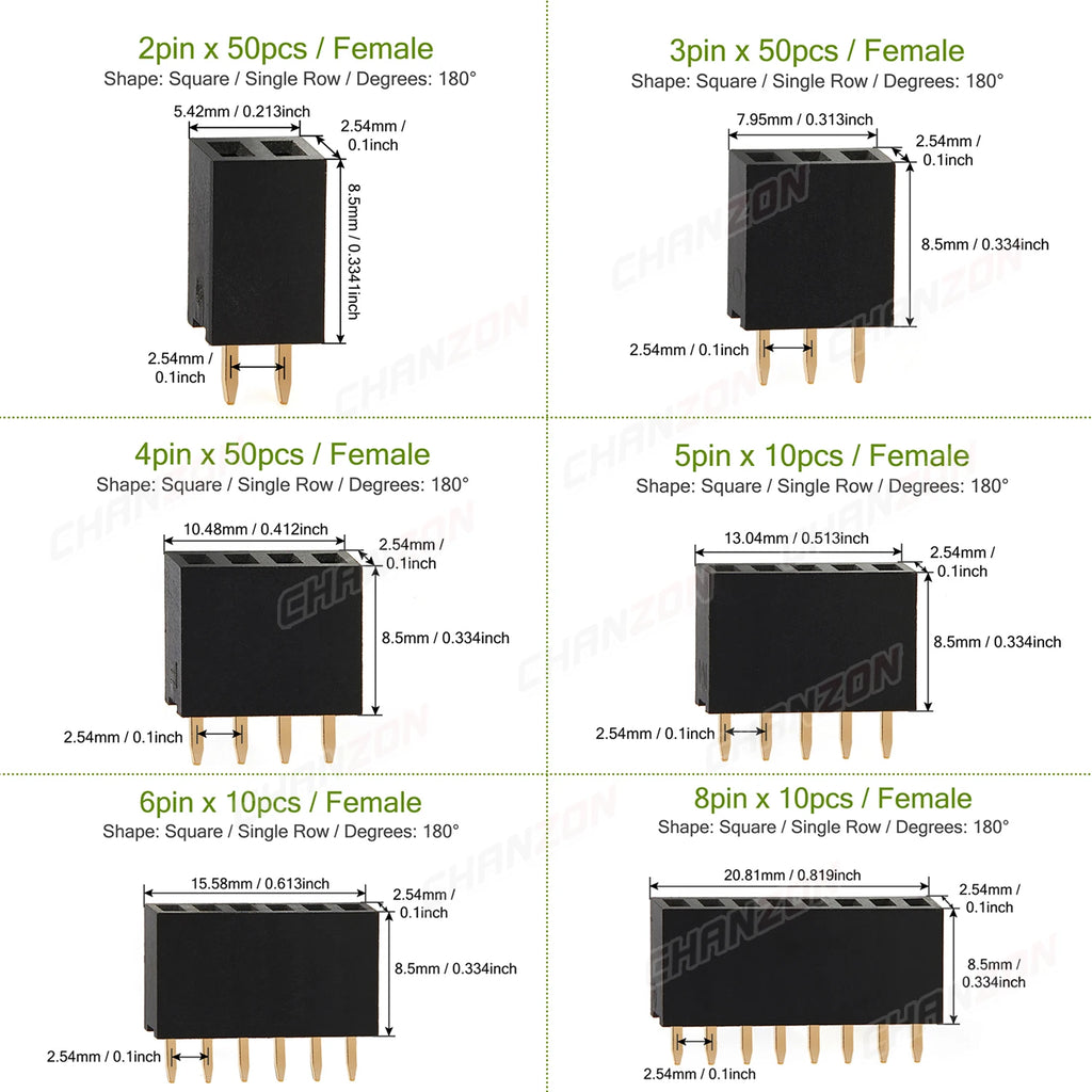 2 3 4 5 6 8 10 12 15 20 40 Female Pin Header Socket Gold Plated Solderless Single Row 2.54mm 2.54 mm 4pin 20pin 40pin Connector