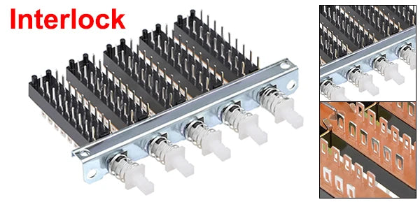 1Pc Interlock/Latching Push Button Switch Piano Type 6/12/18/24Pin 1/2/3/4/5/6/7/8 Row Straight Through Hole Straight Key Switch