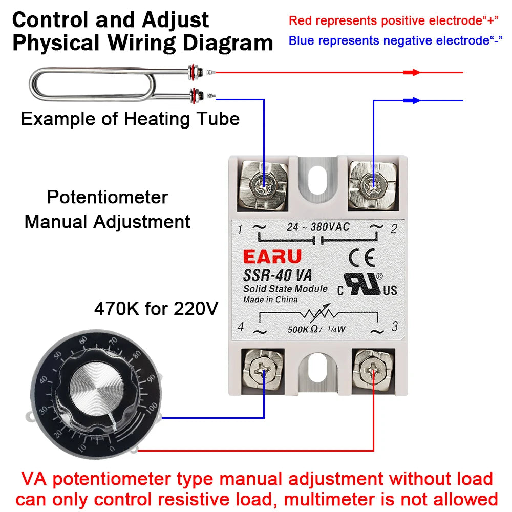 EARU SSR-10VA/25VA SSR-40VA SSR Solid State Relay Voltage Regulator AC 24V-380V Output Potentiometer PID Temperature Controller