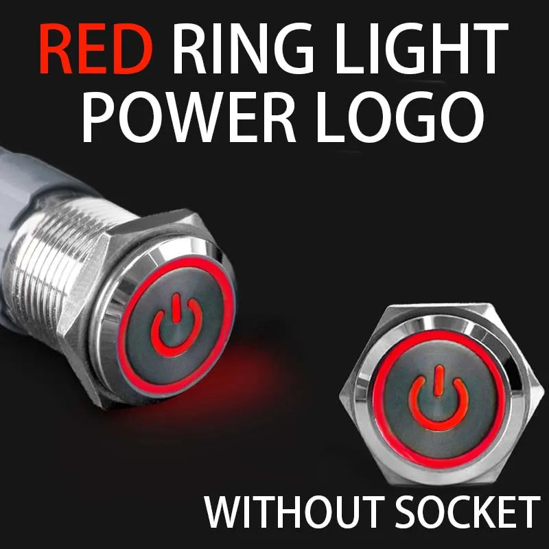 2NO2NC 16/19/22mm Waterproof Metal Push Button Switch LED Light Momentary Car Engine Power Switch 3/6/12/24/220V silver 1NO1NC