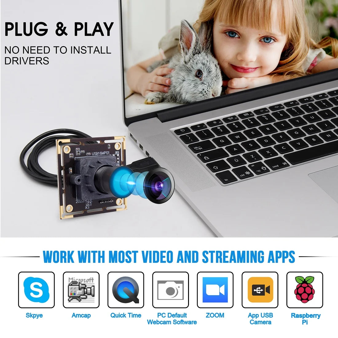 ELP 16MP Mini Webcam IMX298 Color Sensor HD USB Camera Module 4656x3496 Embedded Camera for PC Laptop Computer