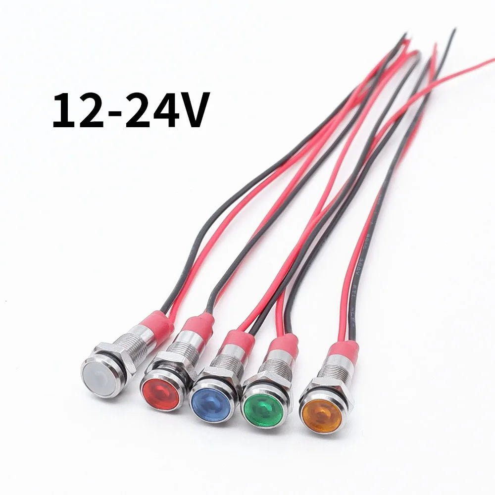 5pcs 6mm Metal Indicator Light LED Warning Signal Lamp Pilot With Wire 3V 5V 6V 12V 24V 220V Red Orange Blue Green White