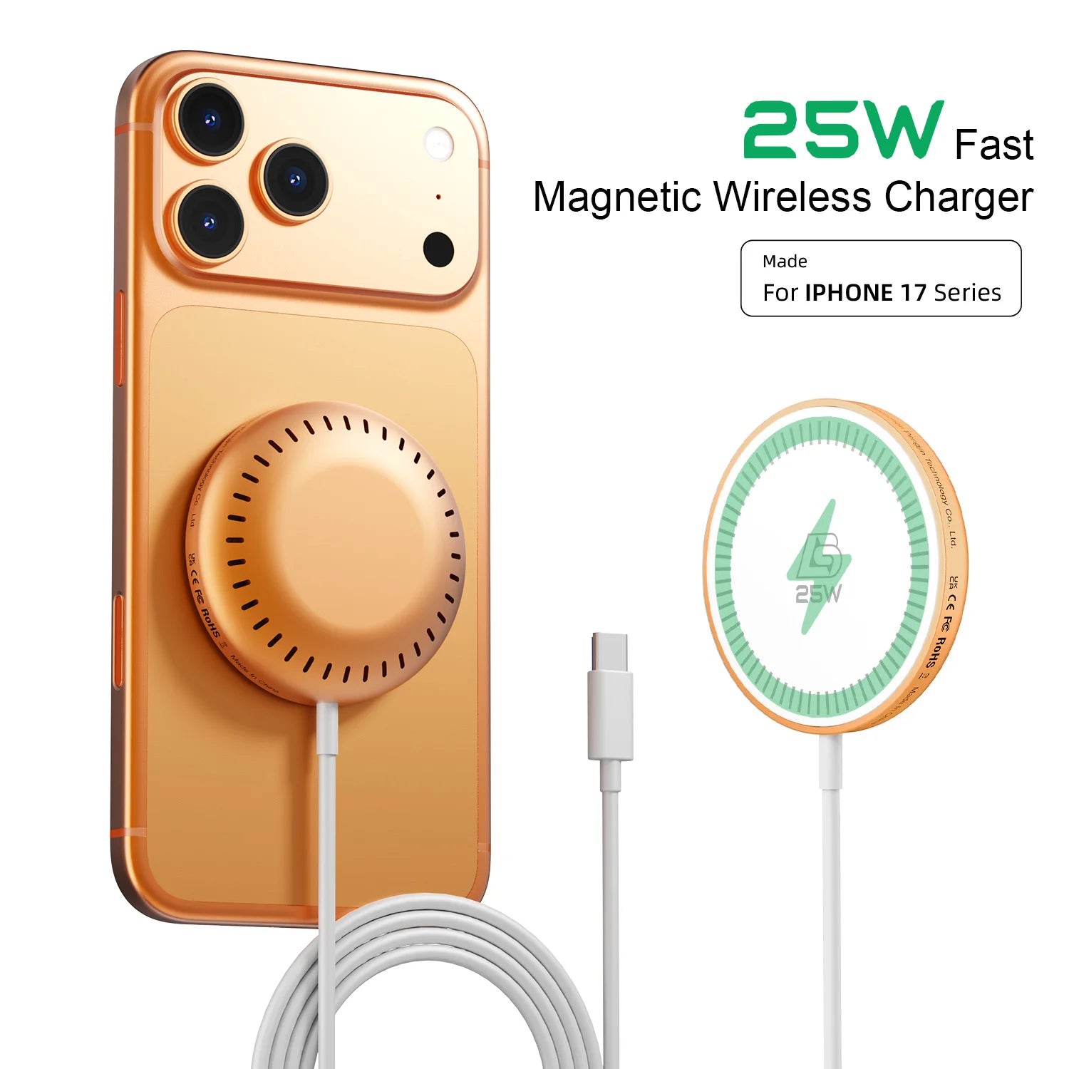 Bonola Magentic Wirelesss Charger for iPhone 17 Pro Max/17Pro 25W Fast Wireless Charging Portable Magnetic Charger for AirPods