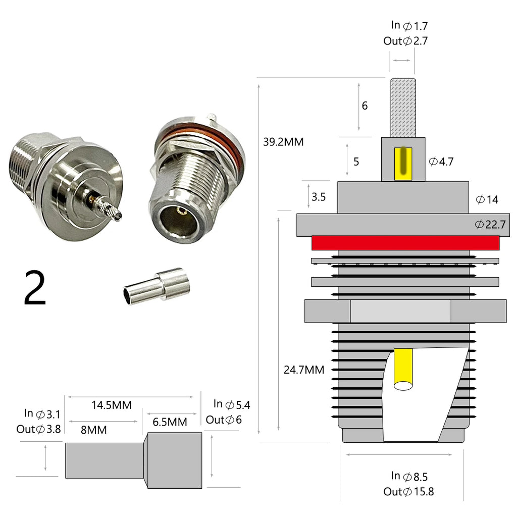1-4PC N Type Male Female Plug Jack RF Coax Connector Crimp for RG316 RG174 RG58 RG142 Cable Copper Nickelplated With Drawing NEW