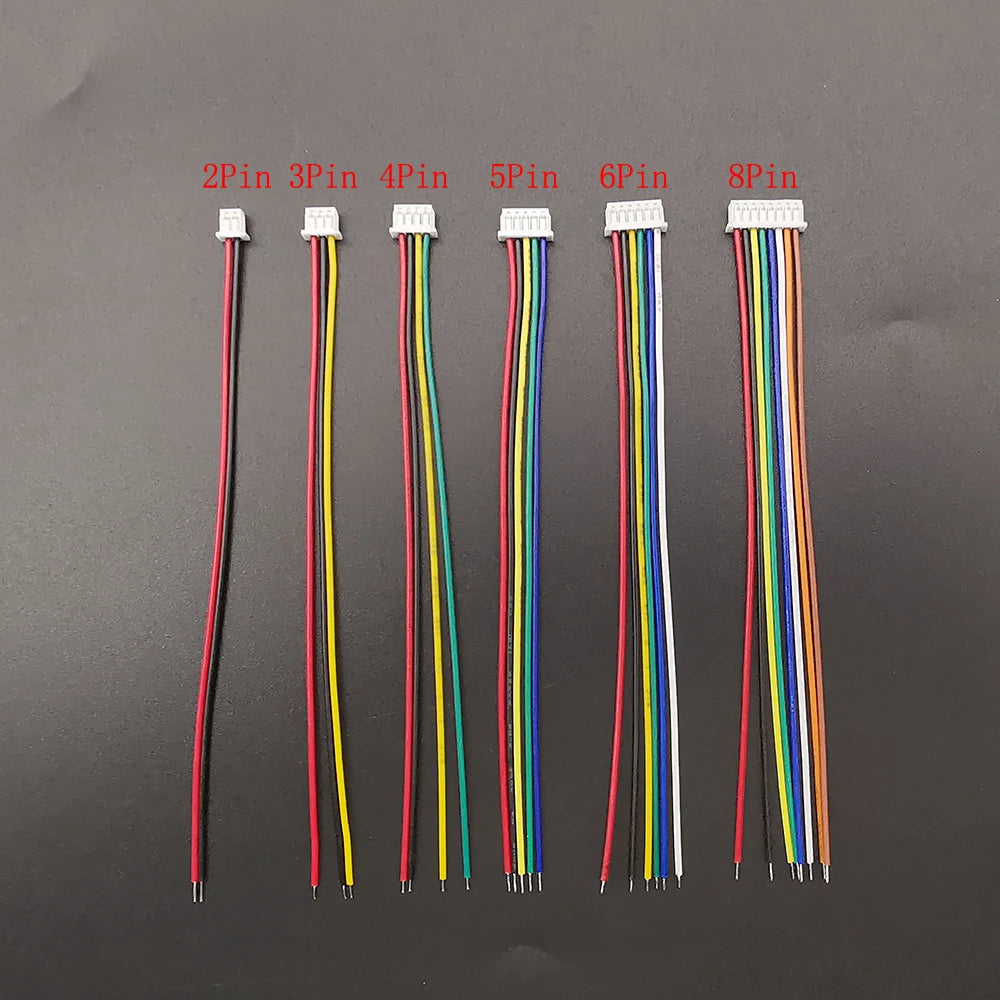 10Pcs Mini JST 1.25mm Pitch MX1.25 2/3/4/5/6/8 Pins Single-ended / Same Direction Female to Female Plugs Wires Connector 28AWG