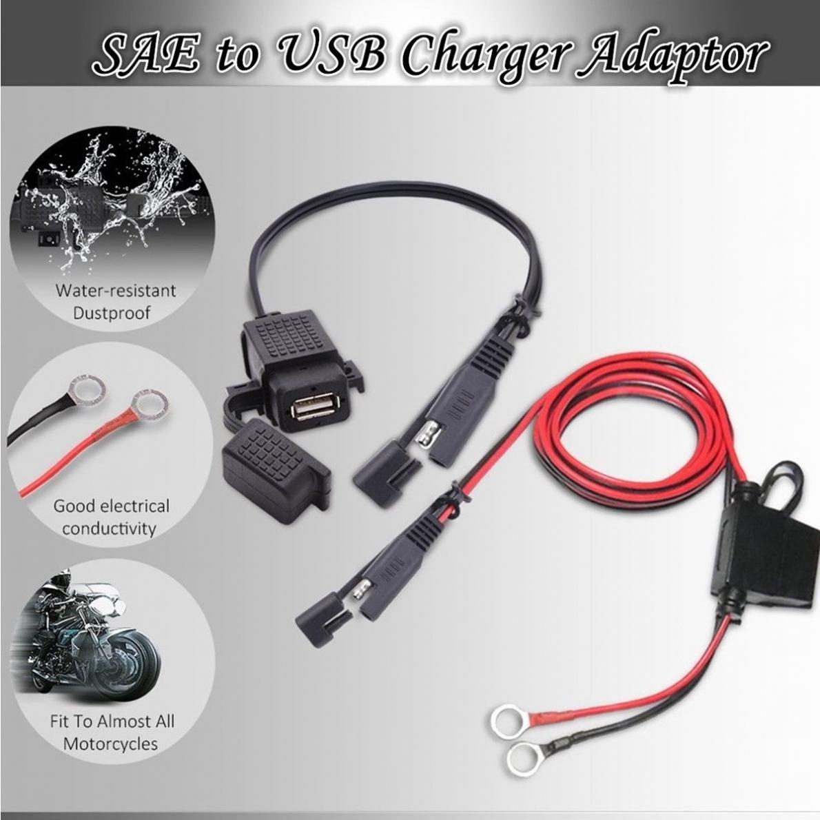 12V Waterproof Motorcycle SAE to USB Phone GPS MP4 Charger Cable Adapter Motorbikes Inline Fuse Power Supply