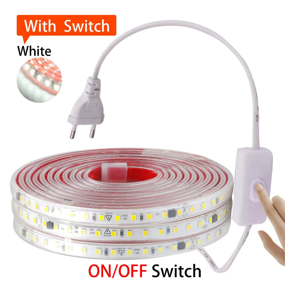 AC 220V 2835 LED Strip Light Waterproof IP67 120 LEDs Flexible Tape Lamp with IC Home Lighting White 0.5m 1m 2m 5m 10m 20m 50m